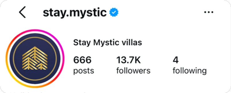 Instagram profile of Stay Mystic villas
