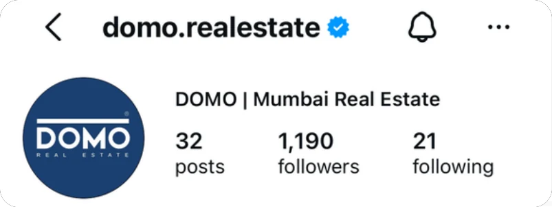 Instagram profile of DOMO Mumbai Real Estate