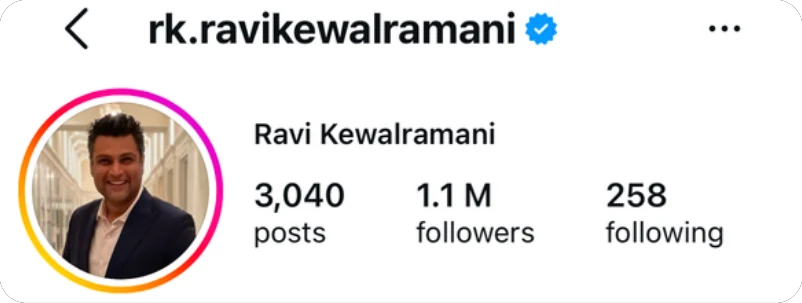 Instagram profile of Ravi Kewalramani