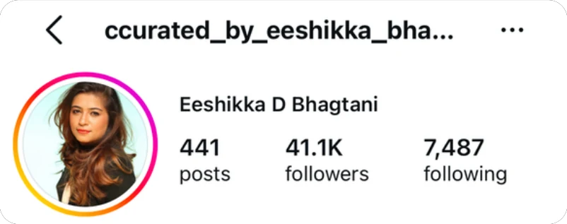 Instagram profile of Eeshikka D Bhagtani